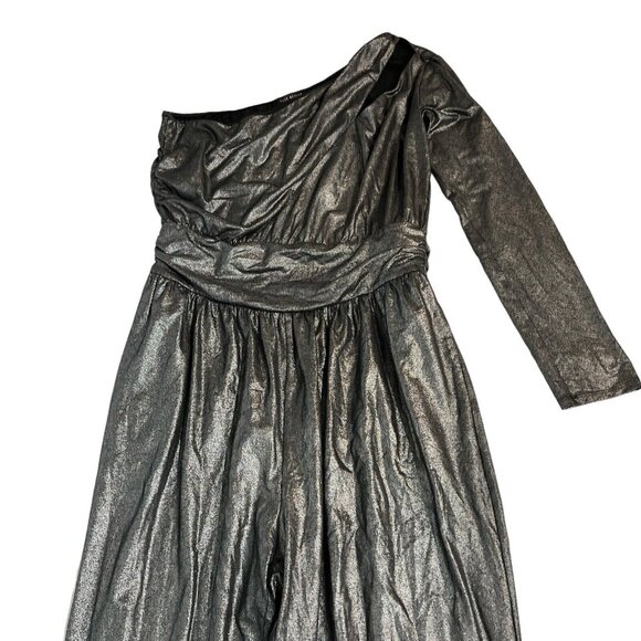 Lane Bryant Jumpsuit Womens 14/16 Silver Metallic One Shoulder Jersey Knit Party - Picture 2 of 9